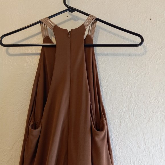 Vintage 90s Keyhole Asymmetric Mocha/Tan Flapper Inspired Dress - Picture 10 of 16